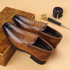 Woven Leather Penny Loafers