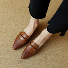 Alvéra Pointed Leather Mid-Heel Mules