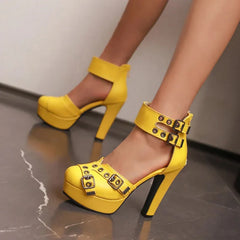 Bold Double Buckle Block Heels