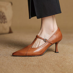 Pointed Toe Leather Heels