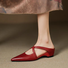 Cross Strap Leather Mules