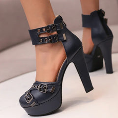 Bold Double Buckle Block Heels