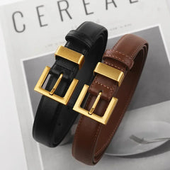 Gold Square Buckle Leather Belt
