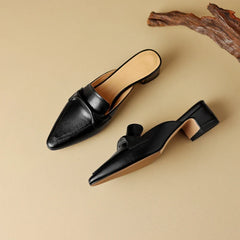 Alvéra Pointed Leather Mid-Heel Mules