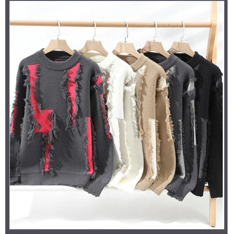 Frayed Knit Crew Sweater